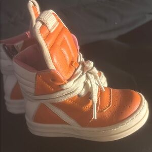 Rick Owens toddler Orange and White High-Top Sneakers